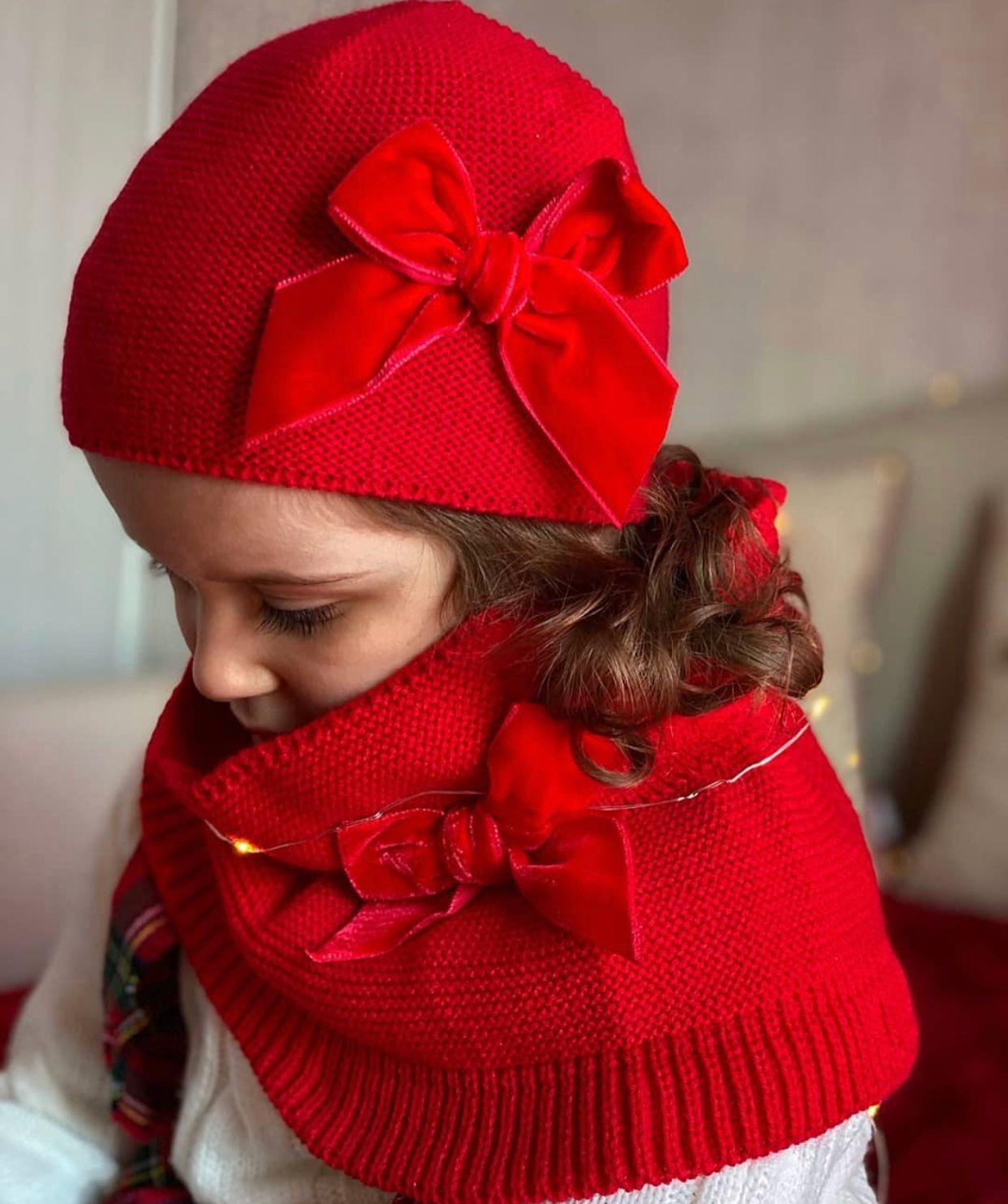 scaldacollo tricot sciarpa sciarpina sciarpetta rosso rossa grigio fiocco  vellutino marino condor bimba bambina neonata i piccoli tesori